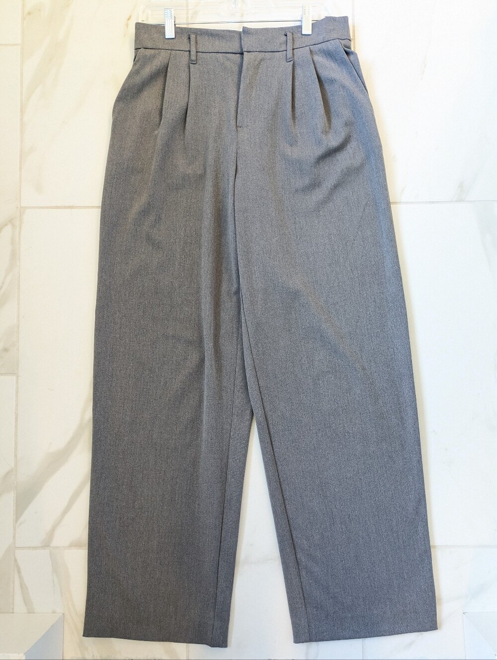 Women's High Rise Grey Tailored Pleat-Front Pants